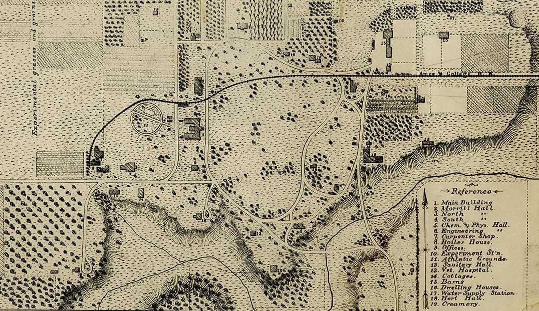 Cropped map of Iowa State campus exclusive of the farm 1891.