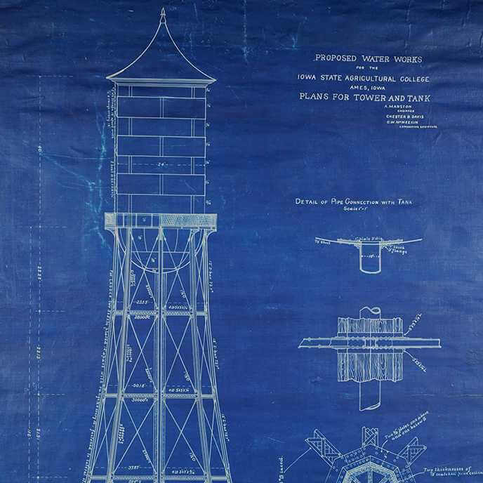 Blueprints of the Iowa State water tower circa 1896.