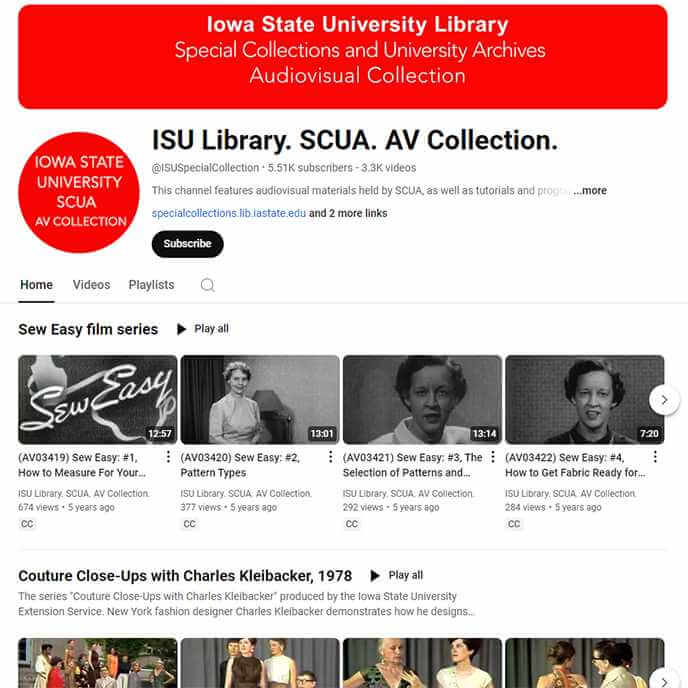 Homepage of the Special Collections and University Archives YouTube channel